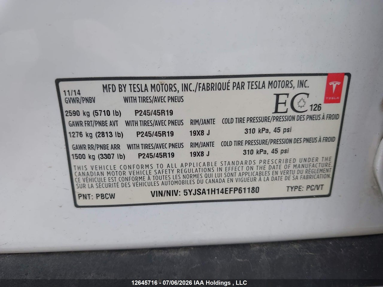 2014 TESLA MODEL S thumbnail 10