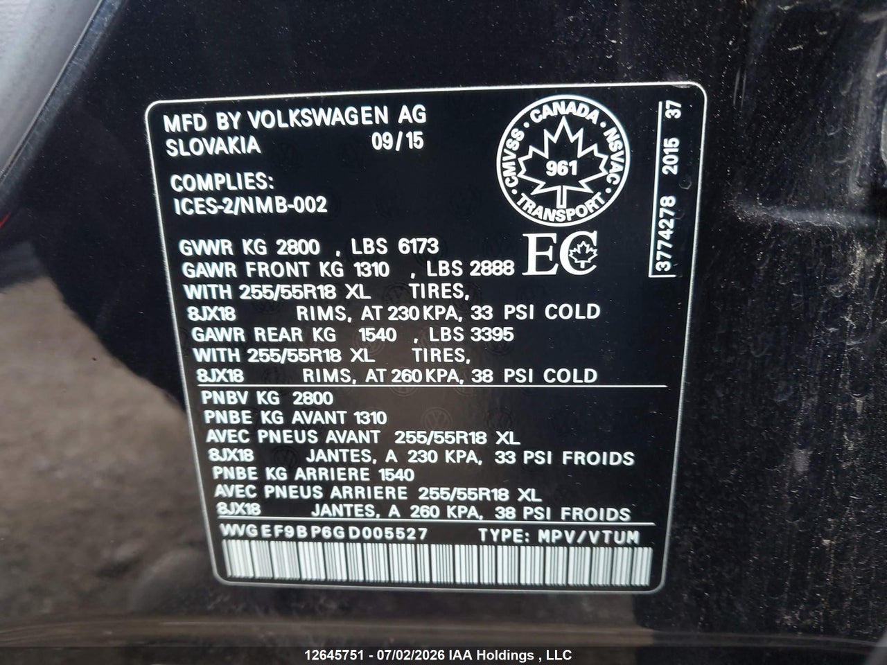 2016 VOLKSWAGEN TOUAREG 3.6L COMFORTLINE/3.6L EXECLINE/3.6L HIGHLINE/3.6L SPORTLINE thumbnail 10