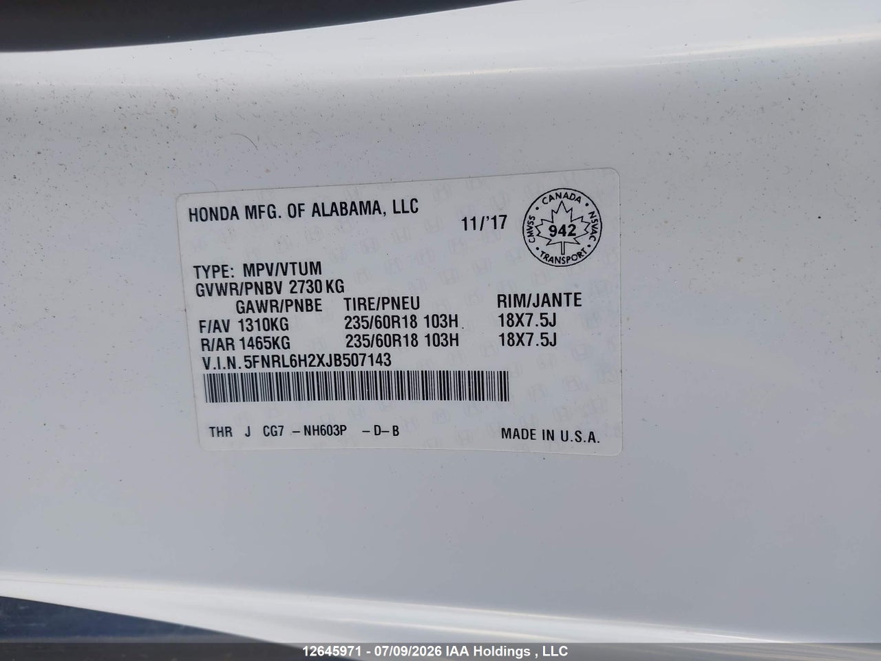 2018 HONDA ODYSSEY LX thumbnail 10