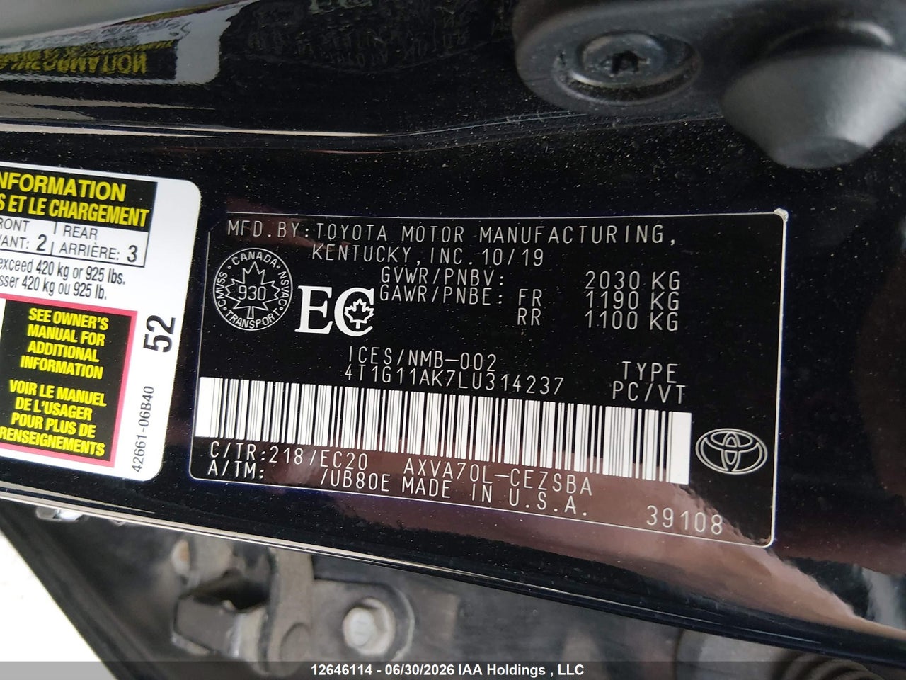 2020 TOYOTA CAMRY SE/SE NIGHT SHADE thumbnail 10