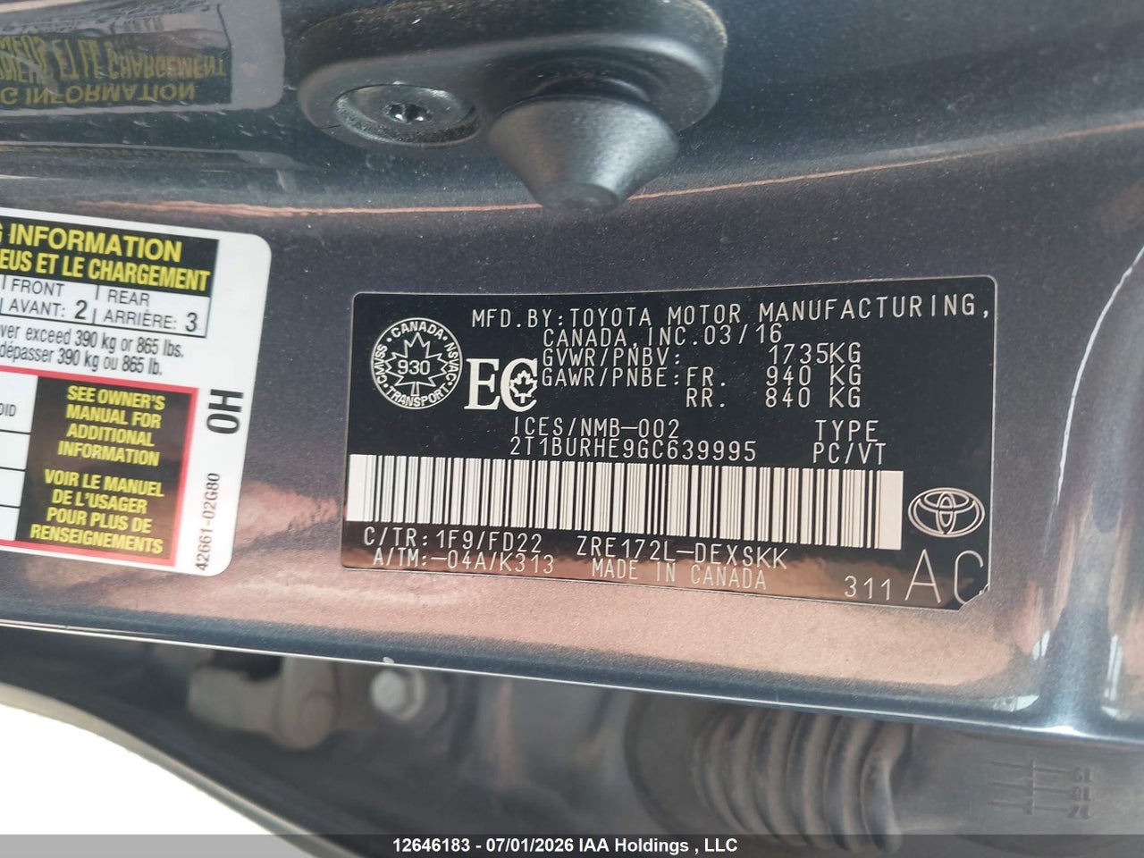 2016 TOYOTA COROLLA S thumbnail 10