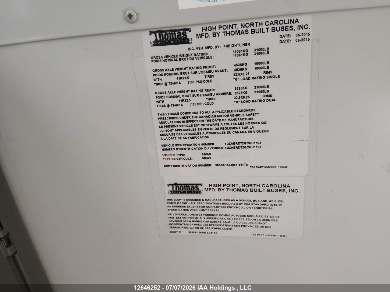 2016 FREIGHTLINER CHASSIS B2B thumbnail 10