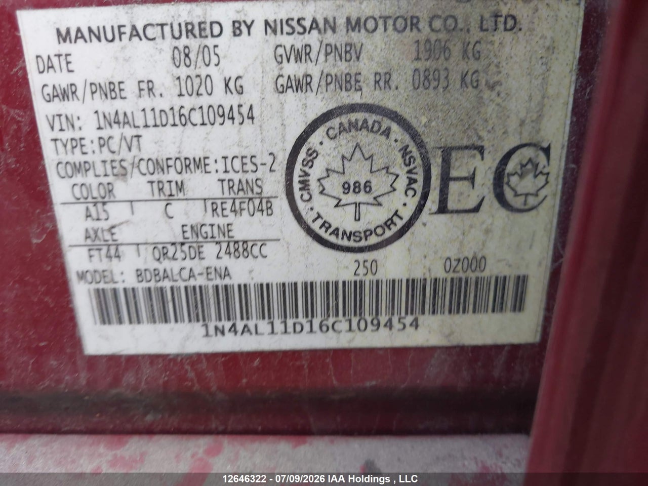 2006 NISSAN ALTIMA thumbnail 10