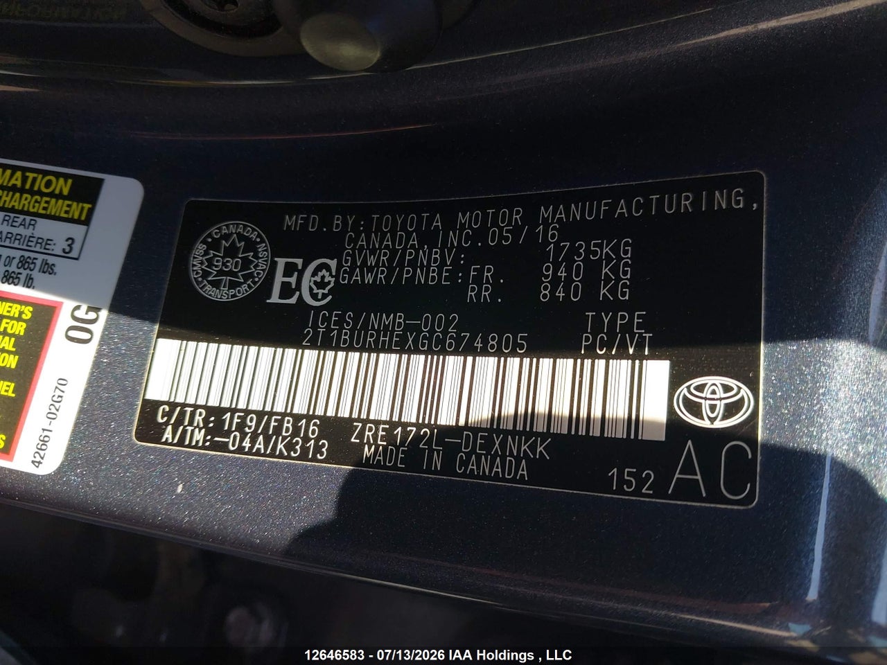 2016 TOYOTA COROLLA thumbnail 10
