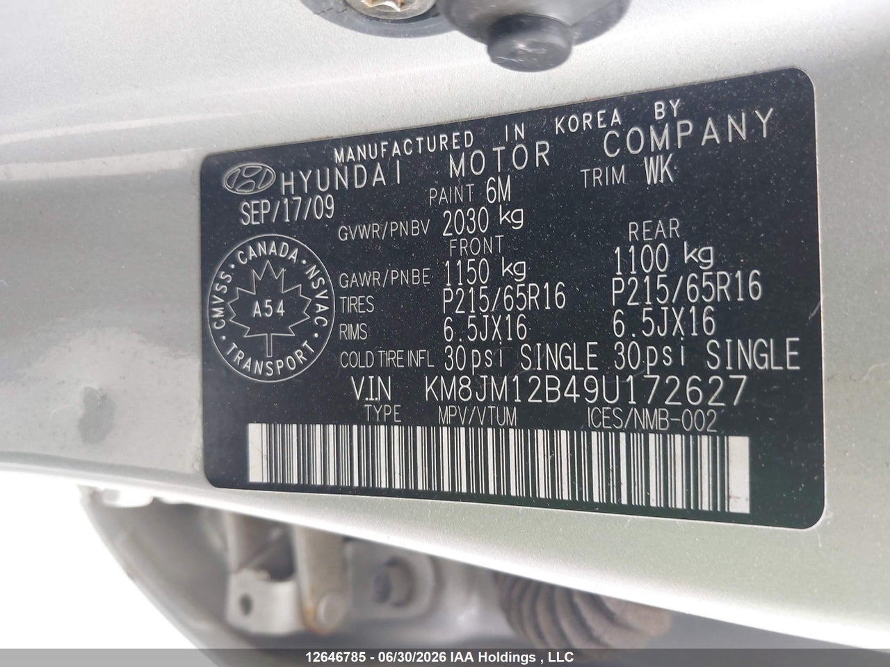 2009 HYUNDAI TUCSON thumbnail 10