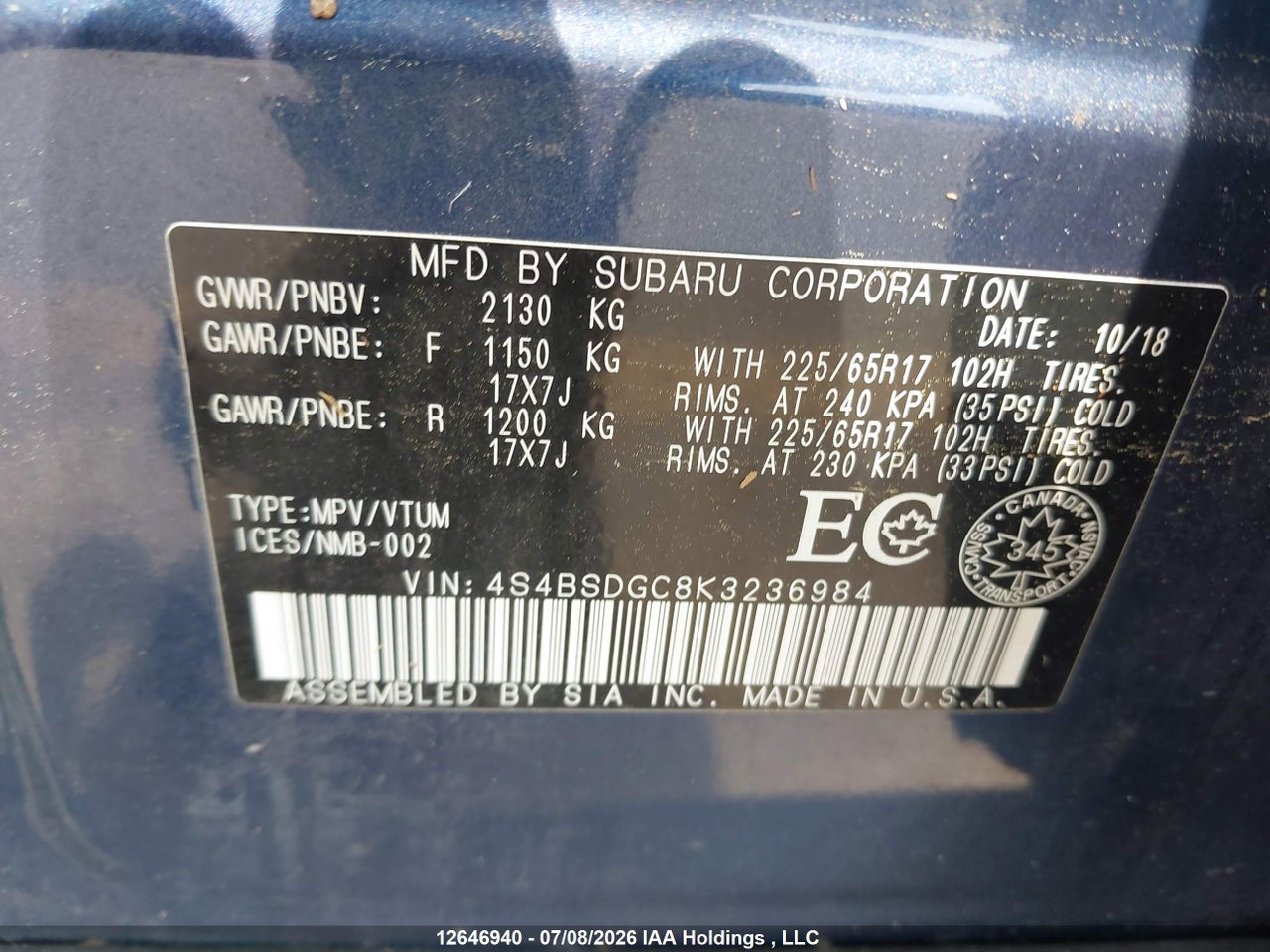 2019 SUBARU OUTBACK 2.5i tOURING thumbnail 10