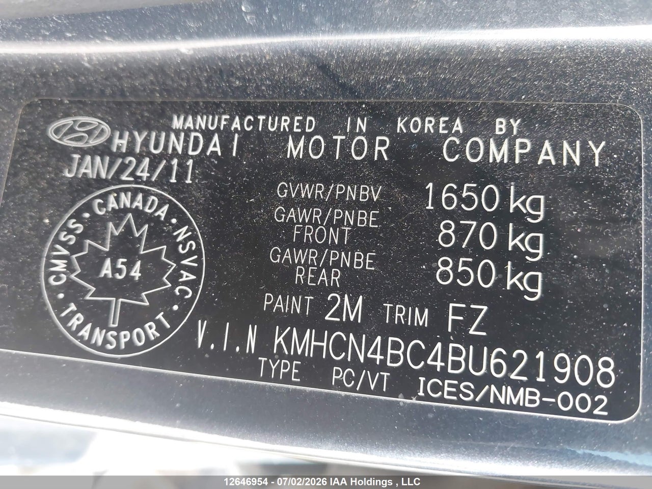 2011 HYUNDAI ACCENT GL thumbnail 10