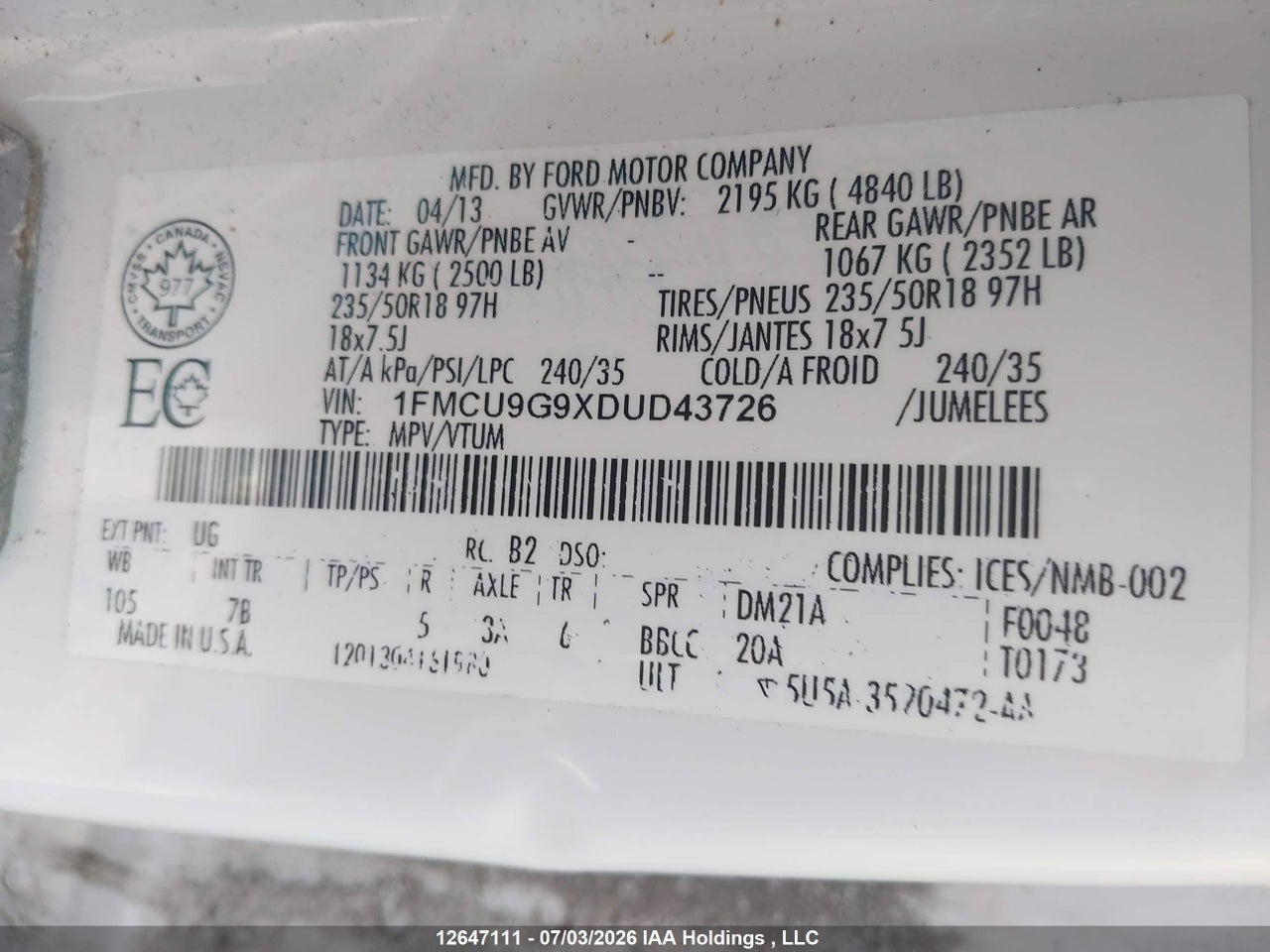 2013 FORD ESCAPE SE thumbnail 10