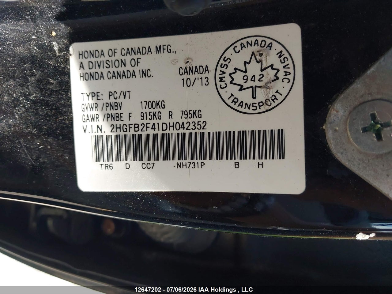 2013 HONDA CIVIC LX thumbnail 10
