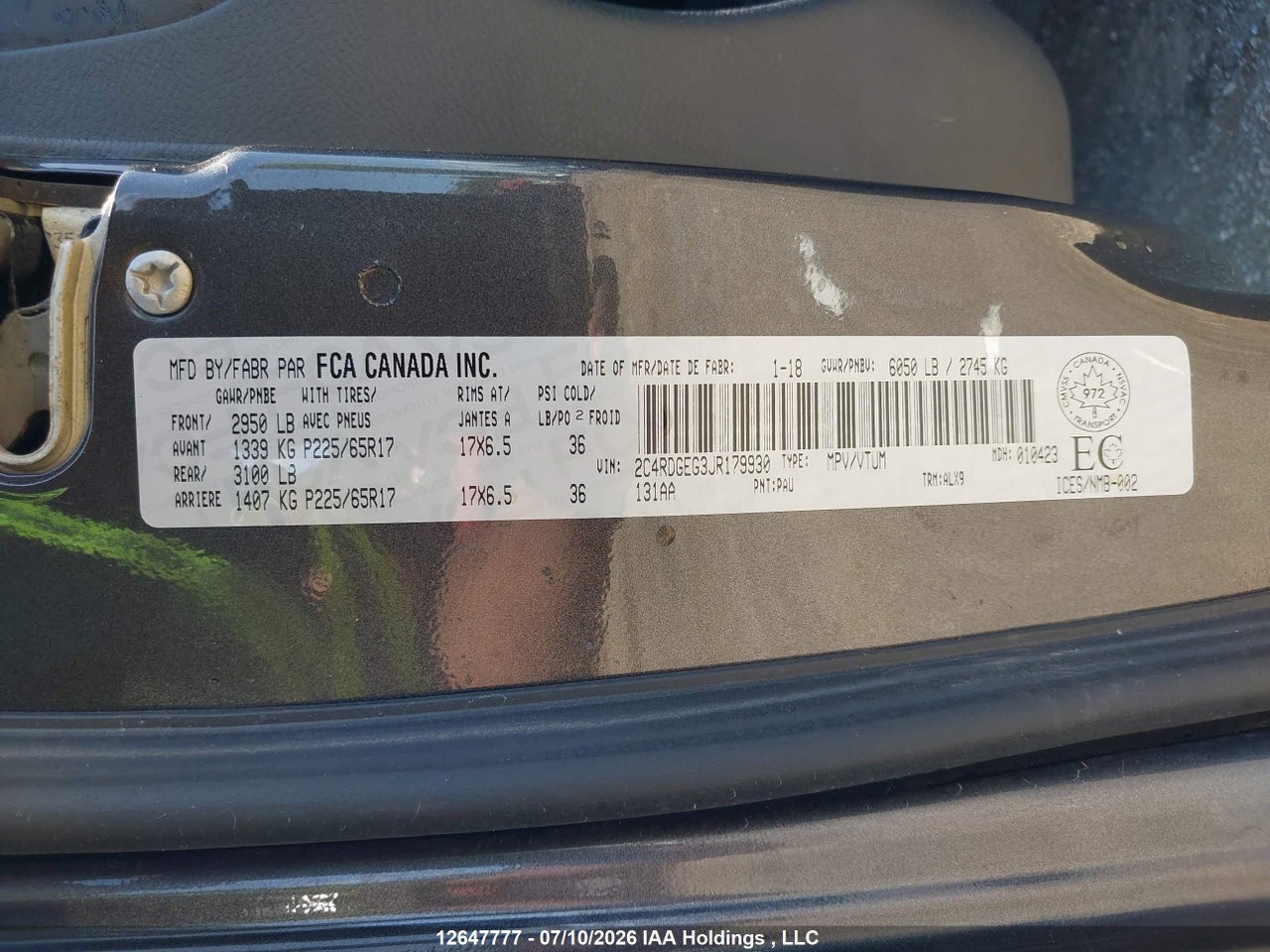 2018 DODGE GRAND CARAVAN GT thumbnail 10