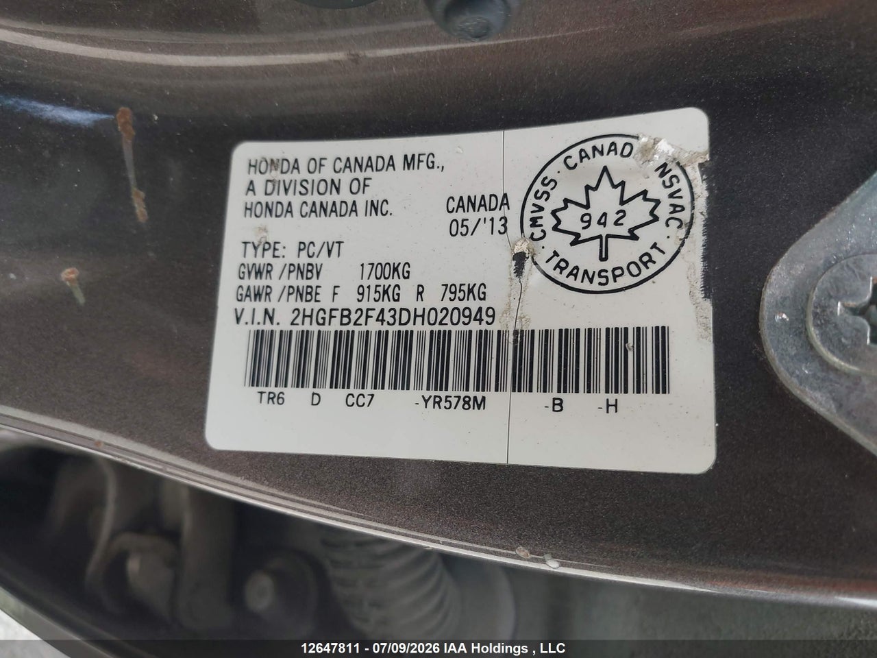 2013 HONDA CIVIC LX thumbnail 10