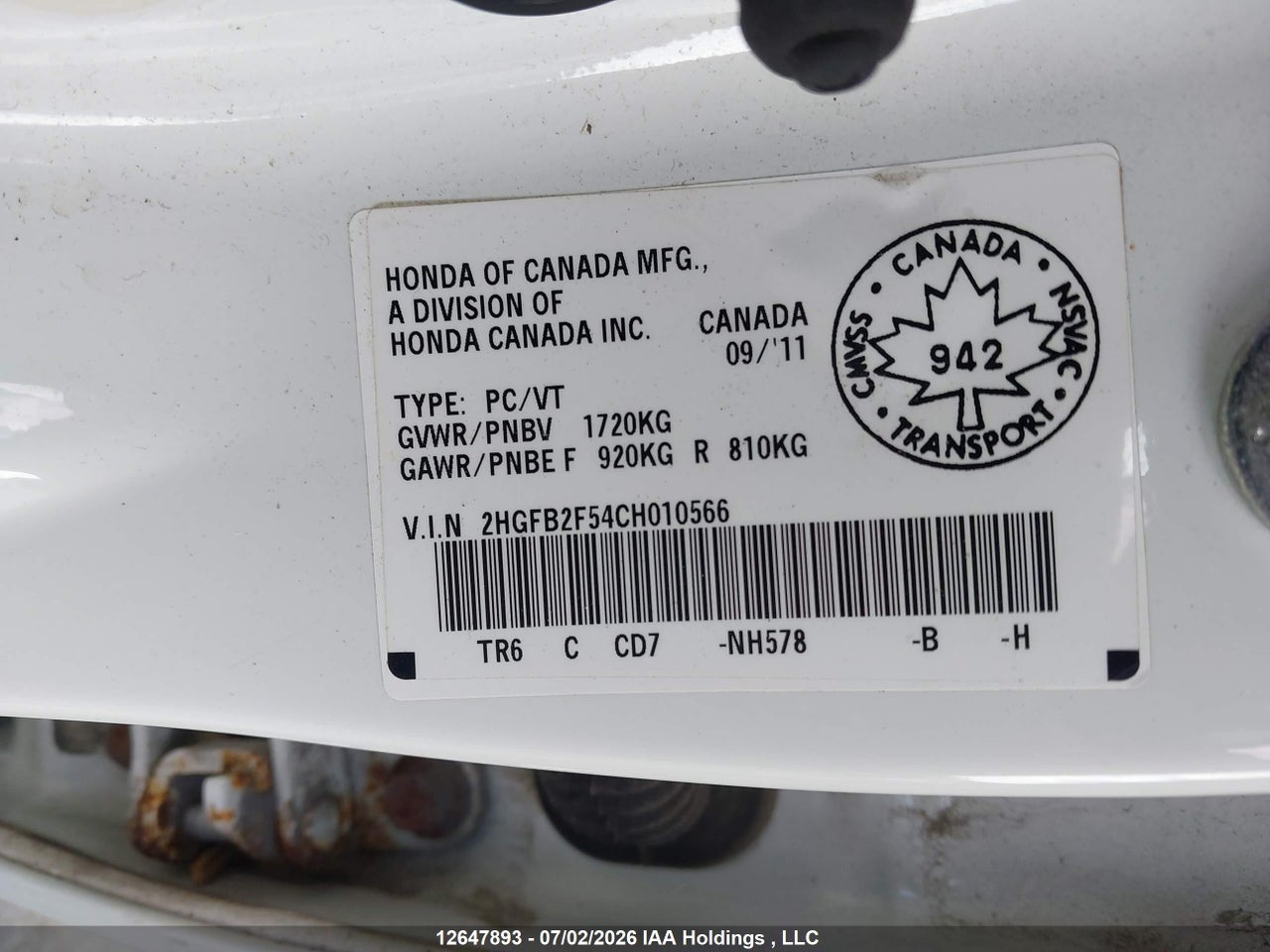 2012 HONDA CIVIC thumbnail 10