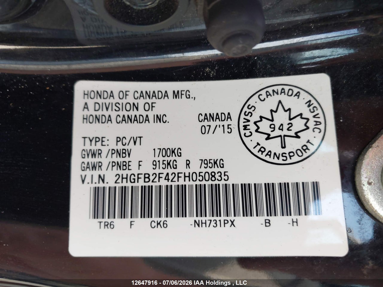 2015 HONDA CIVIC LX thumbnail 10
