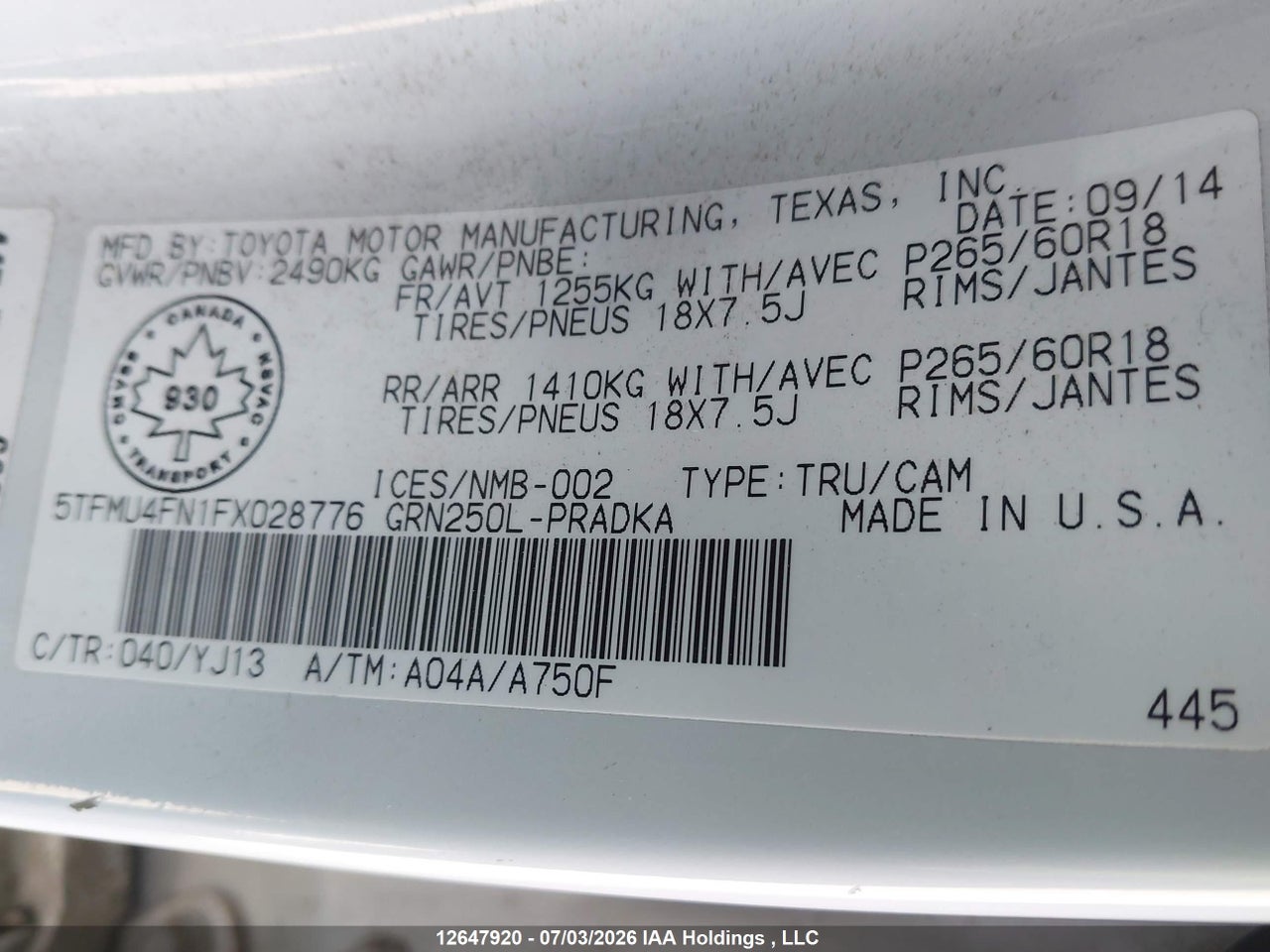 2015 TOYOTA TACOMA V6 thumbnail 10