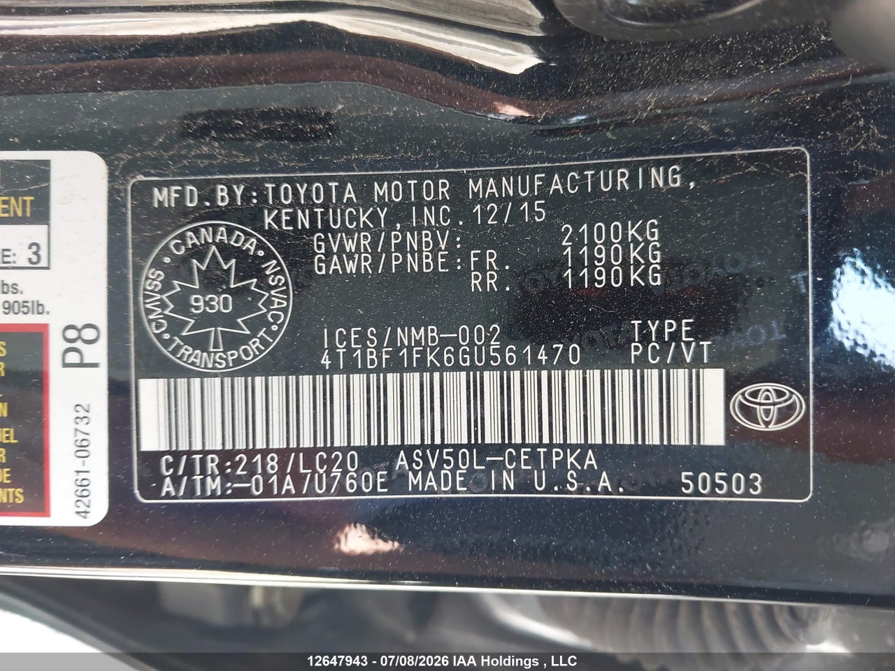 2016 TOYOTA CAMRY XSE thumbnail 10