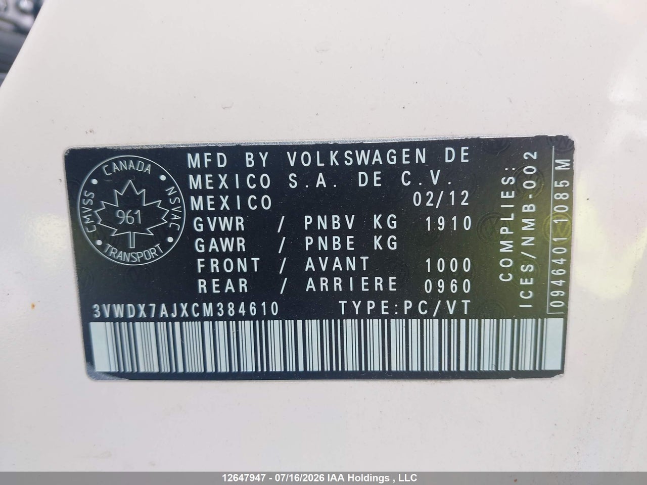 2012 VOLKSWAGEN JETTA 2.5L COMFORTLINE/2.5L SPORTLINE thumbnail 10