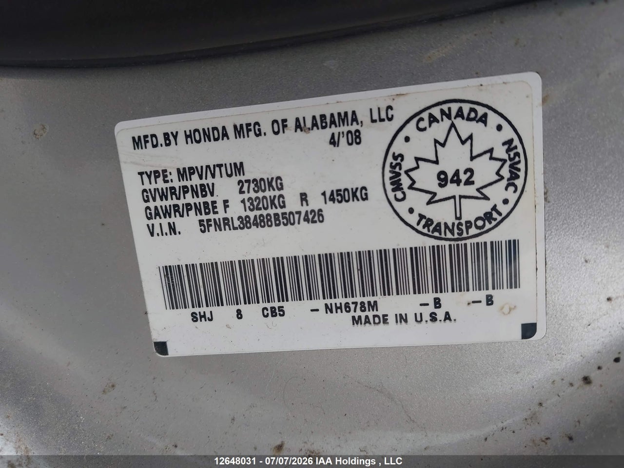 2008 HONDA ODYSSEY EX thumbnail 10