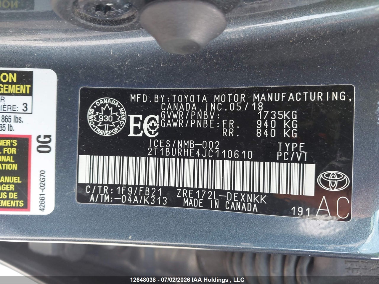 2018 TOYOTA COROLLA L/LE/XLE/SE/XSE thumbnail 10