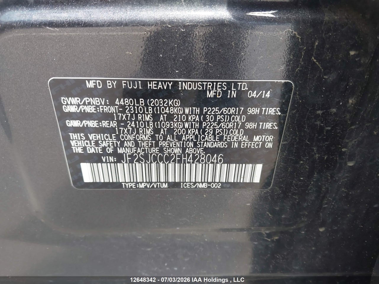 2015 SUBARU FORESTER 2.5I CONVENIENCE PACKAGE thumbnail 10
