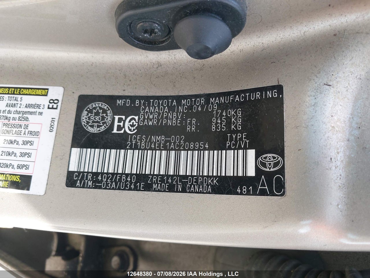 2010 TOYOTA COROLLA S/LE/XLE thumbnail 10