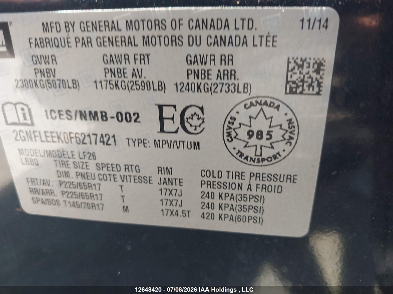 2015 CHEVROLET EQUINOX LS thumbnail 10