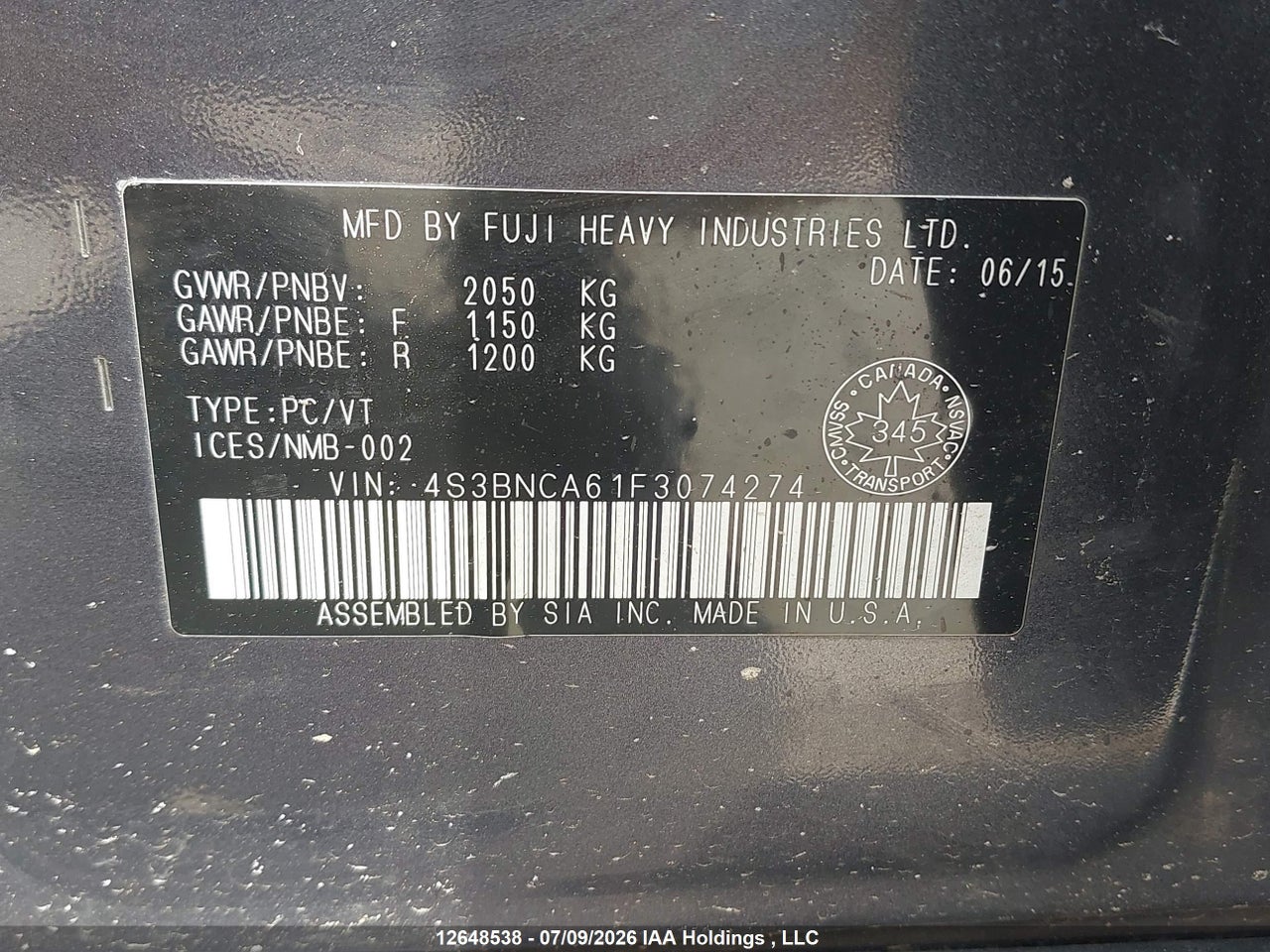 2015 SUBARU LEGACY 2.5I thumbnail 10