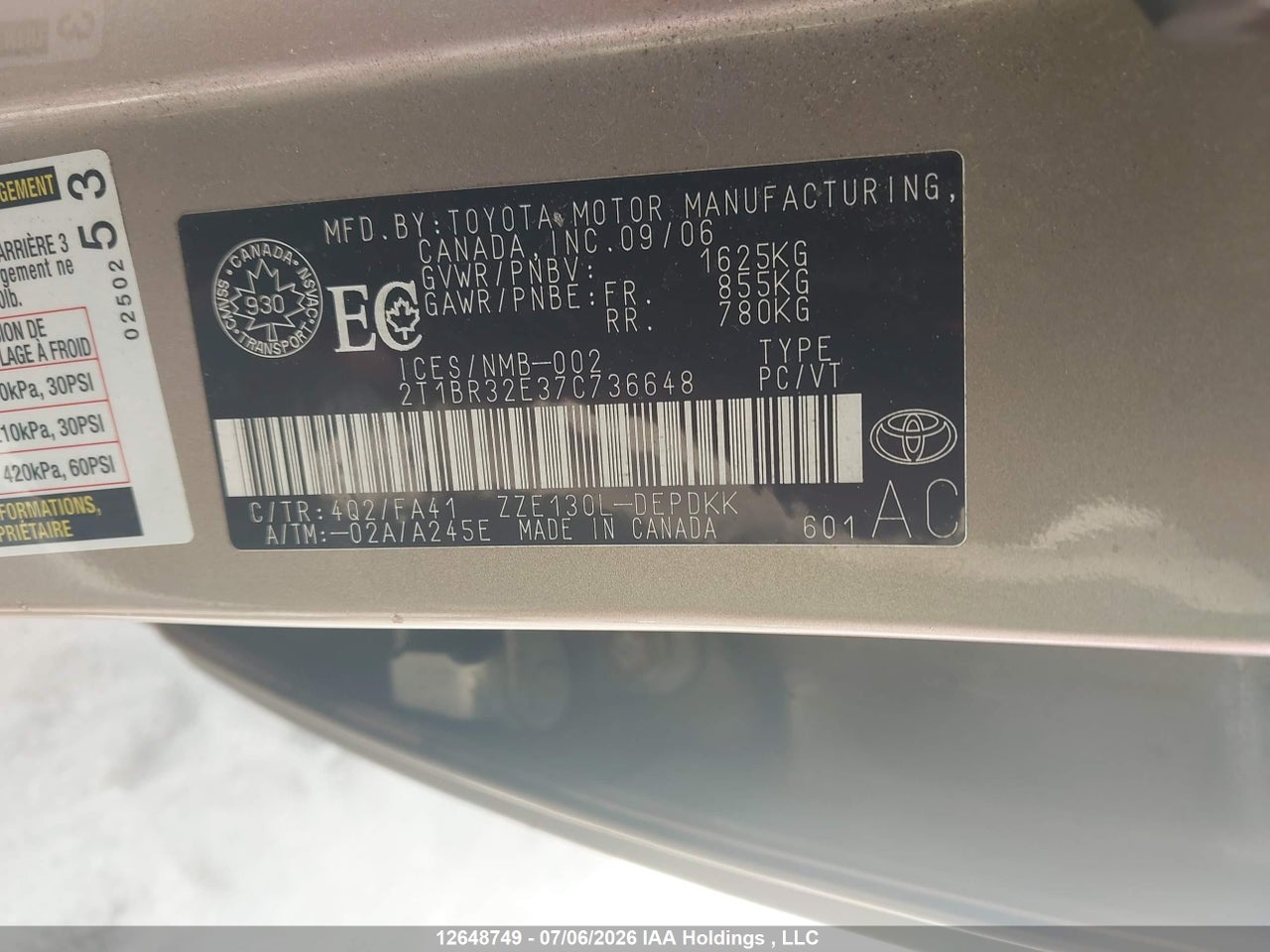 2007 TOYOTA COROLLA thumbnail 10