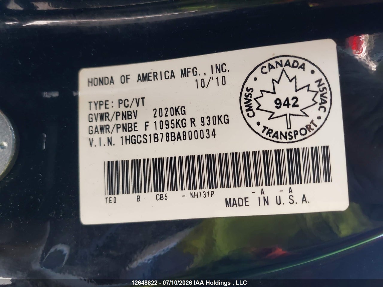 2011 HONDA ACCORD EX thumbnail 10