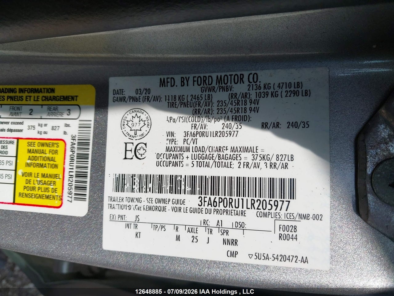 2020 FORD FUSION HYBRID TITANIUM thumbnail 10