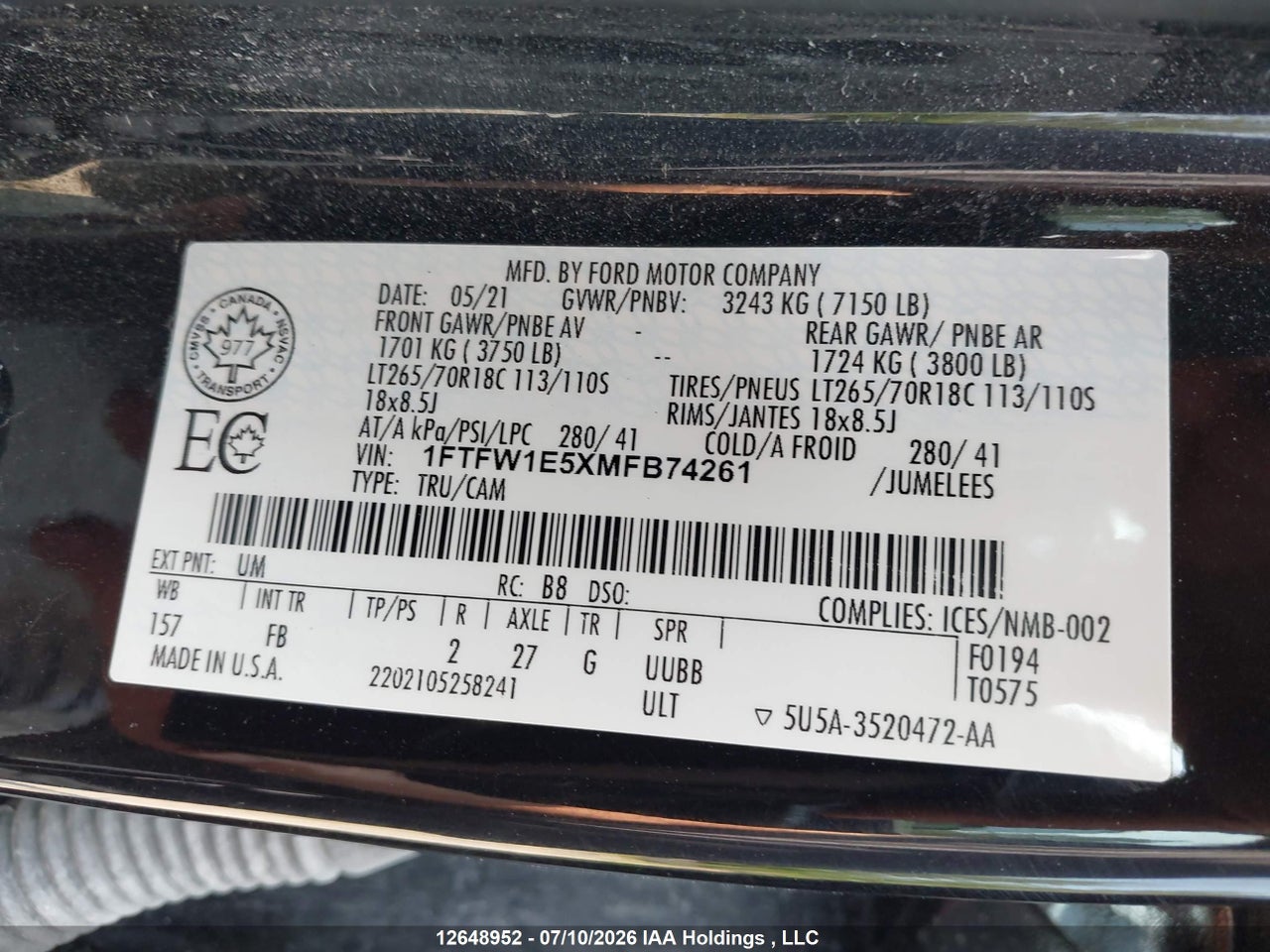 2021 FORD F-150 KING RANCH/LARIAT/PLATINUM/XL/XLT thumbnail 10