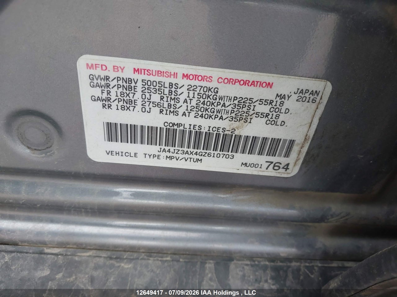 2016 MITSUBISHI OUTLANDER SE thumbnail 10