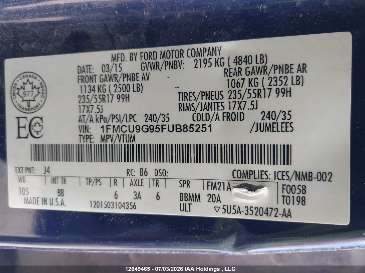 2015 FORD ESCAPE SE thumbnail 10