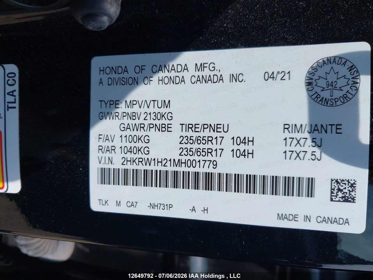 2021 HONDA CR-V LX thumbnail 10