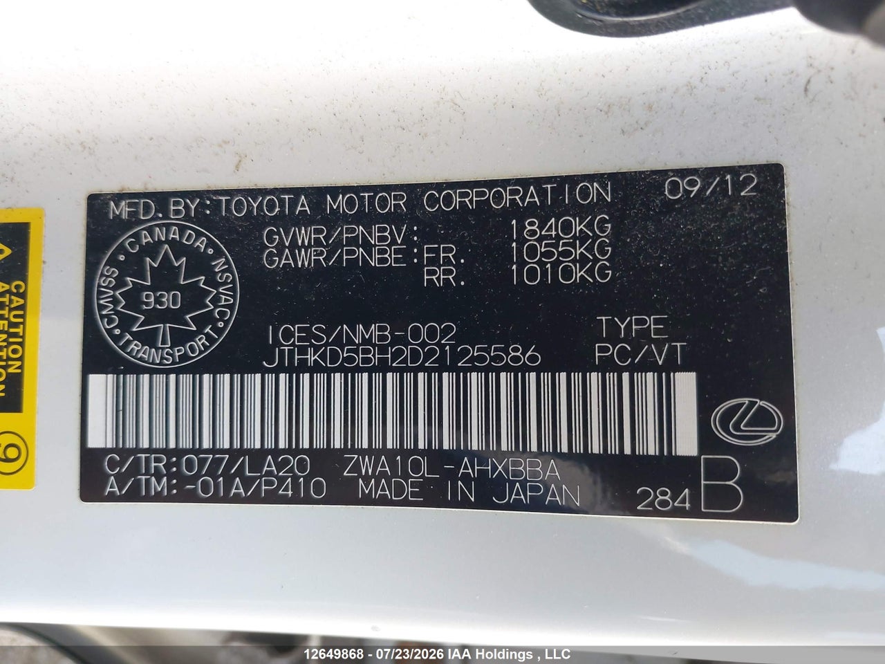 2013 LEXUS CT 200 thumbnail 10