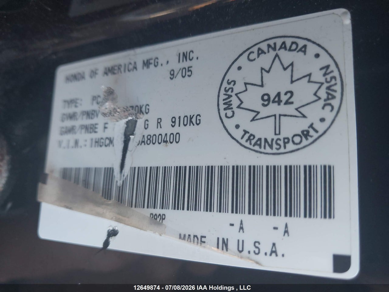 2006 HONDA ACCORD EX V6 thumbnail 10