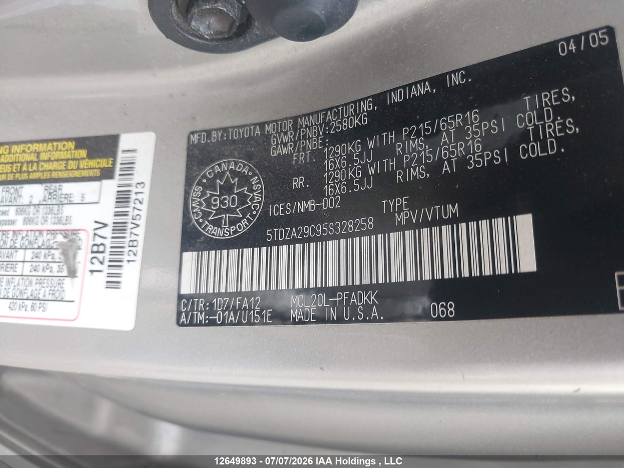 2005 TOYOTA SIENNA CE 7 PASSENGER/CE 8 PASSENGER thumbnail 10