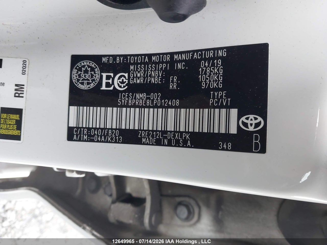 2020 TOYOTA COROLLA LE thumbnail 10
