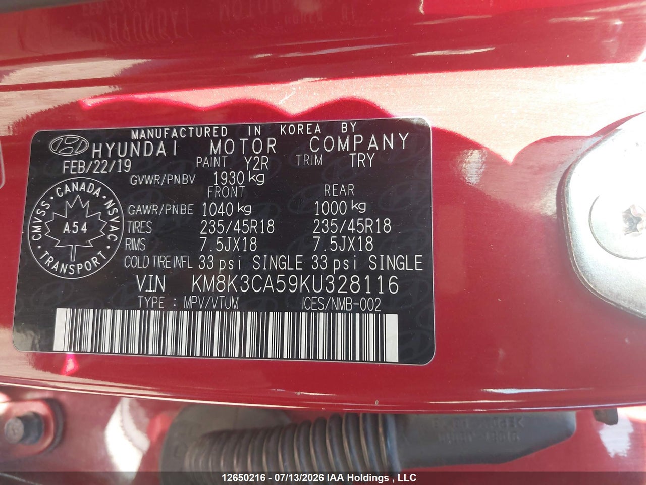 2019 HYUNDAI KONA 1.6T TREND thumbnail 10