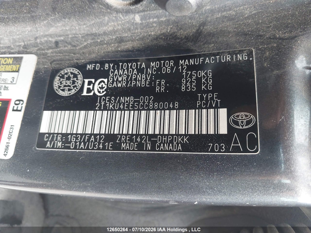 2012 TOYOTA MATRIX thumbnail 10