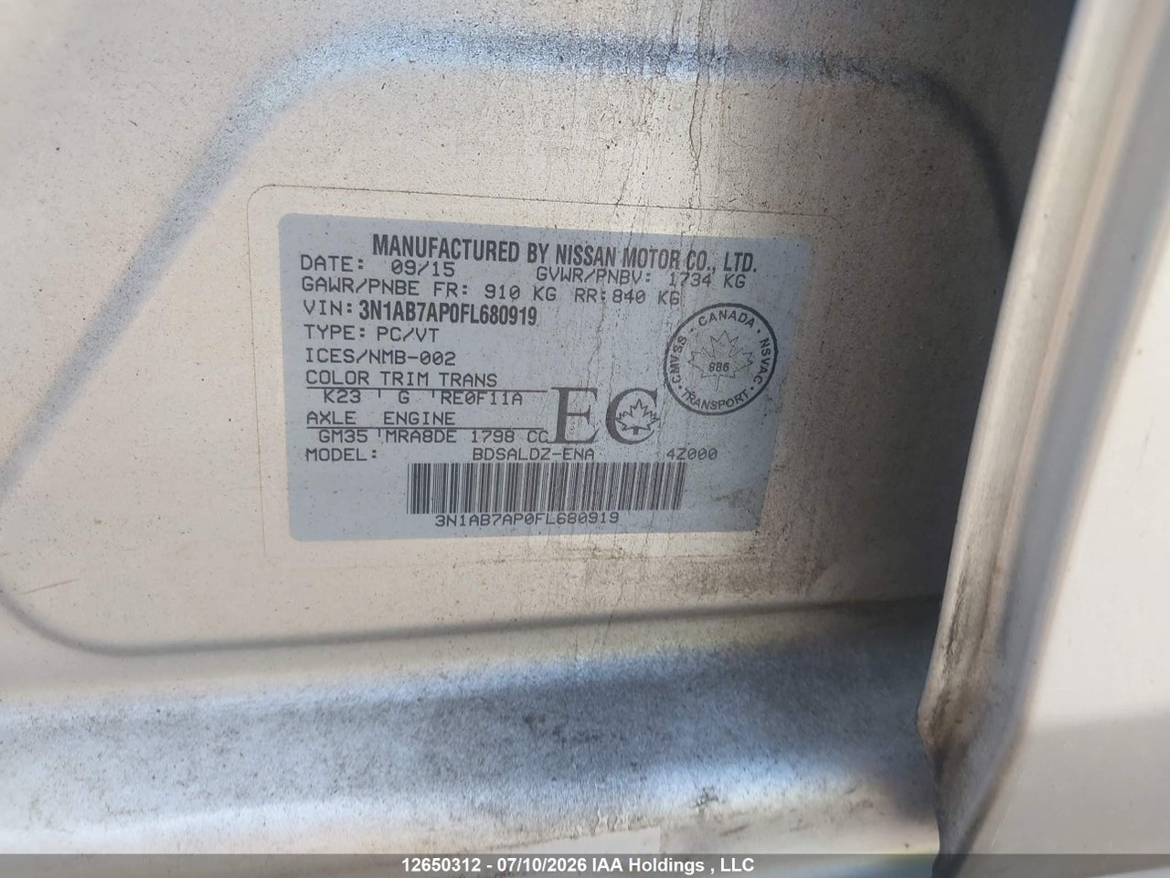 2015 NISSAN SENTRA S/SV/SR/SL thumbnail 10