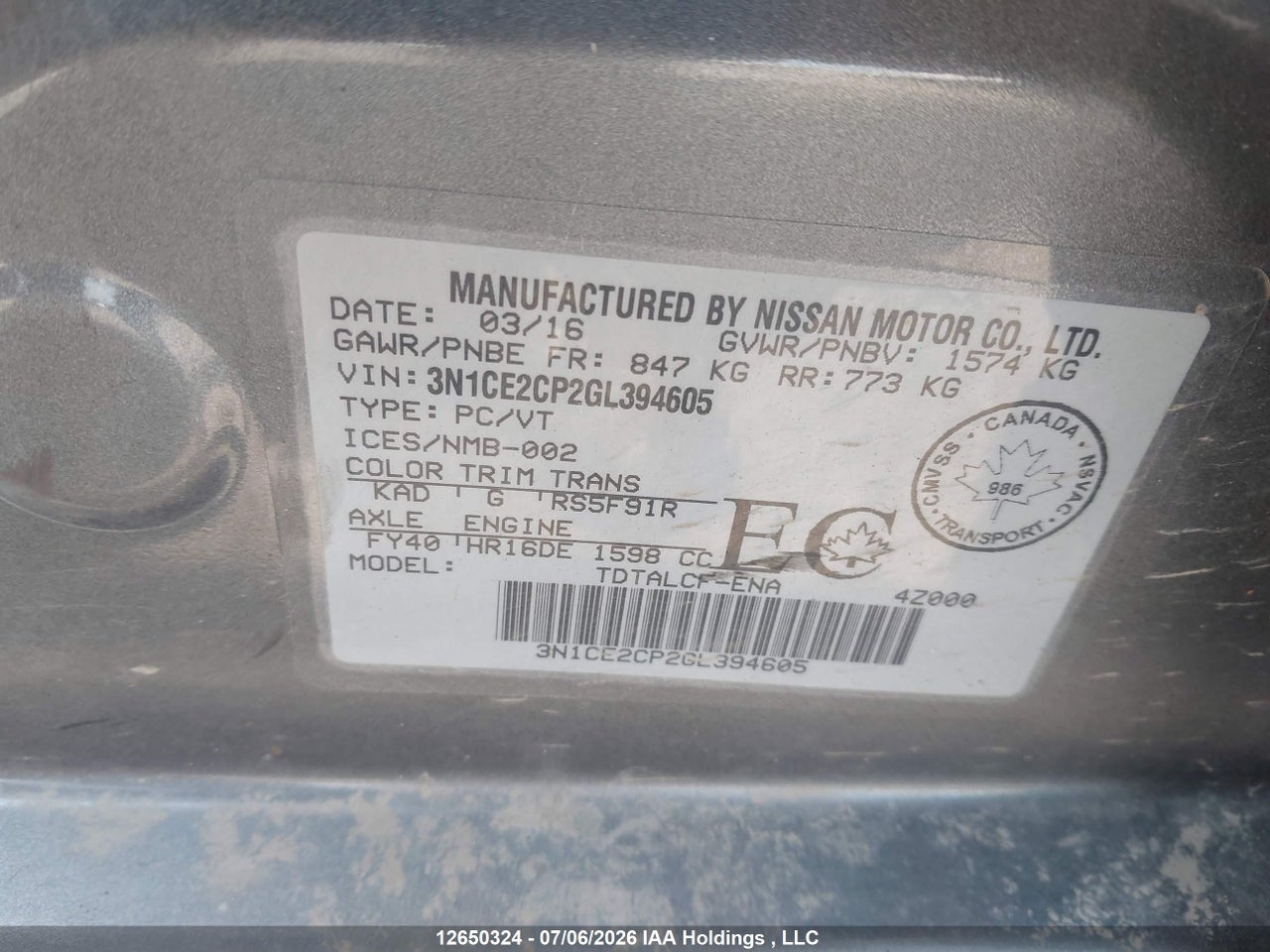 2016 NISSAN VERSA NOTE 1.6 S/1.6 SL/1.6 SR/1.6 SV thumbnail 10