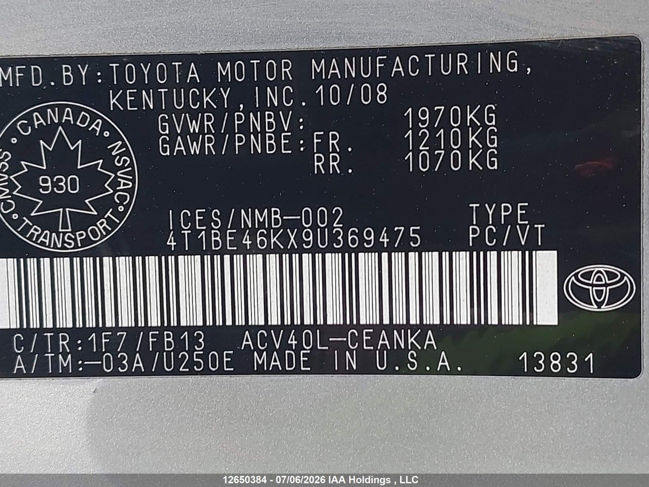 2009 TOYOTA CAMRY SE/LE/XLE thumbnail 10