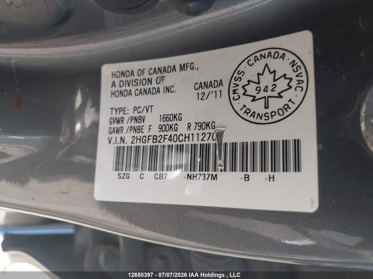 2012 HONDA CIVIC LX thumbnail 10