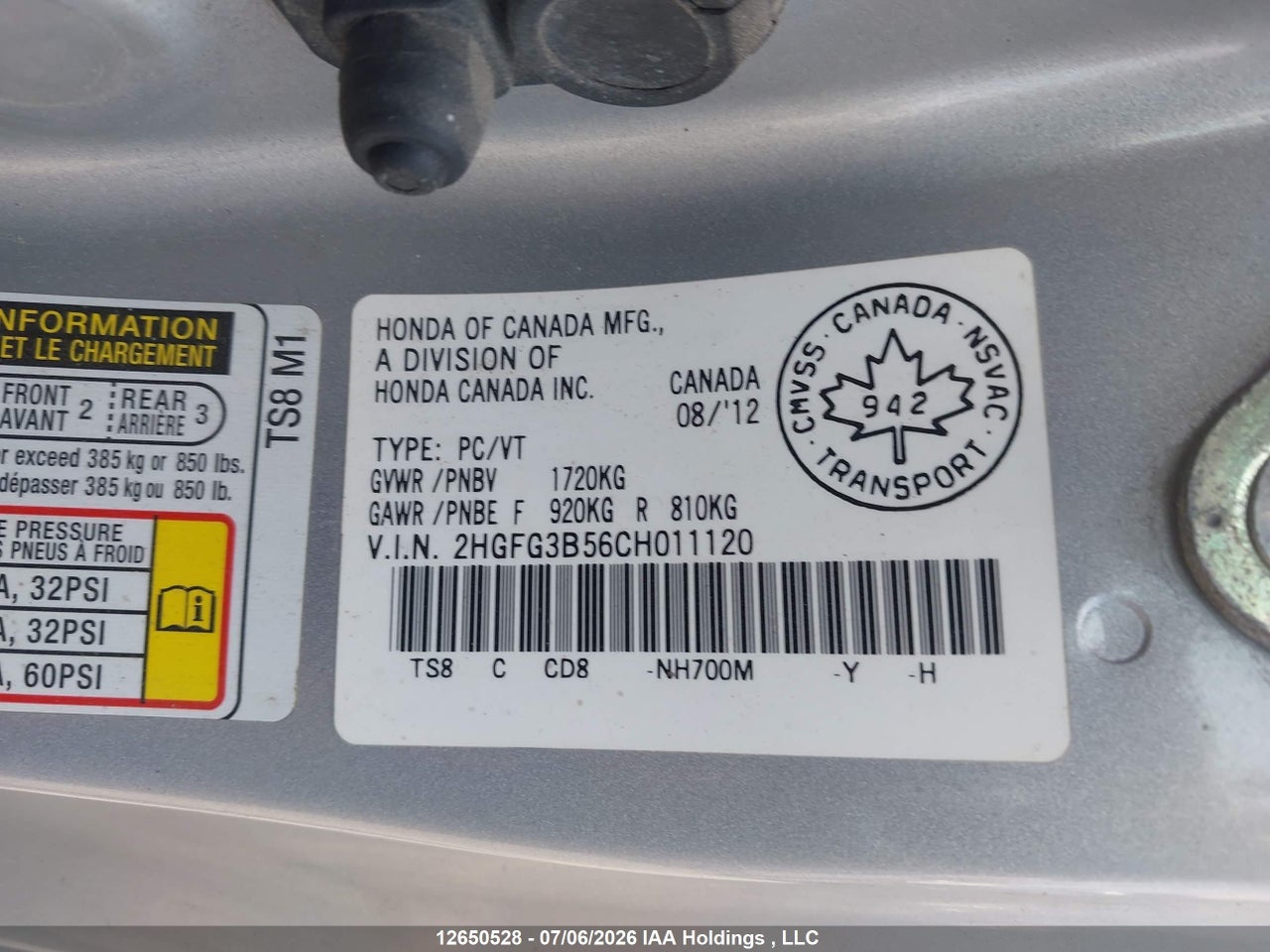 2012 HONDA CIVIC LX thumbnail 10