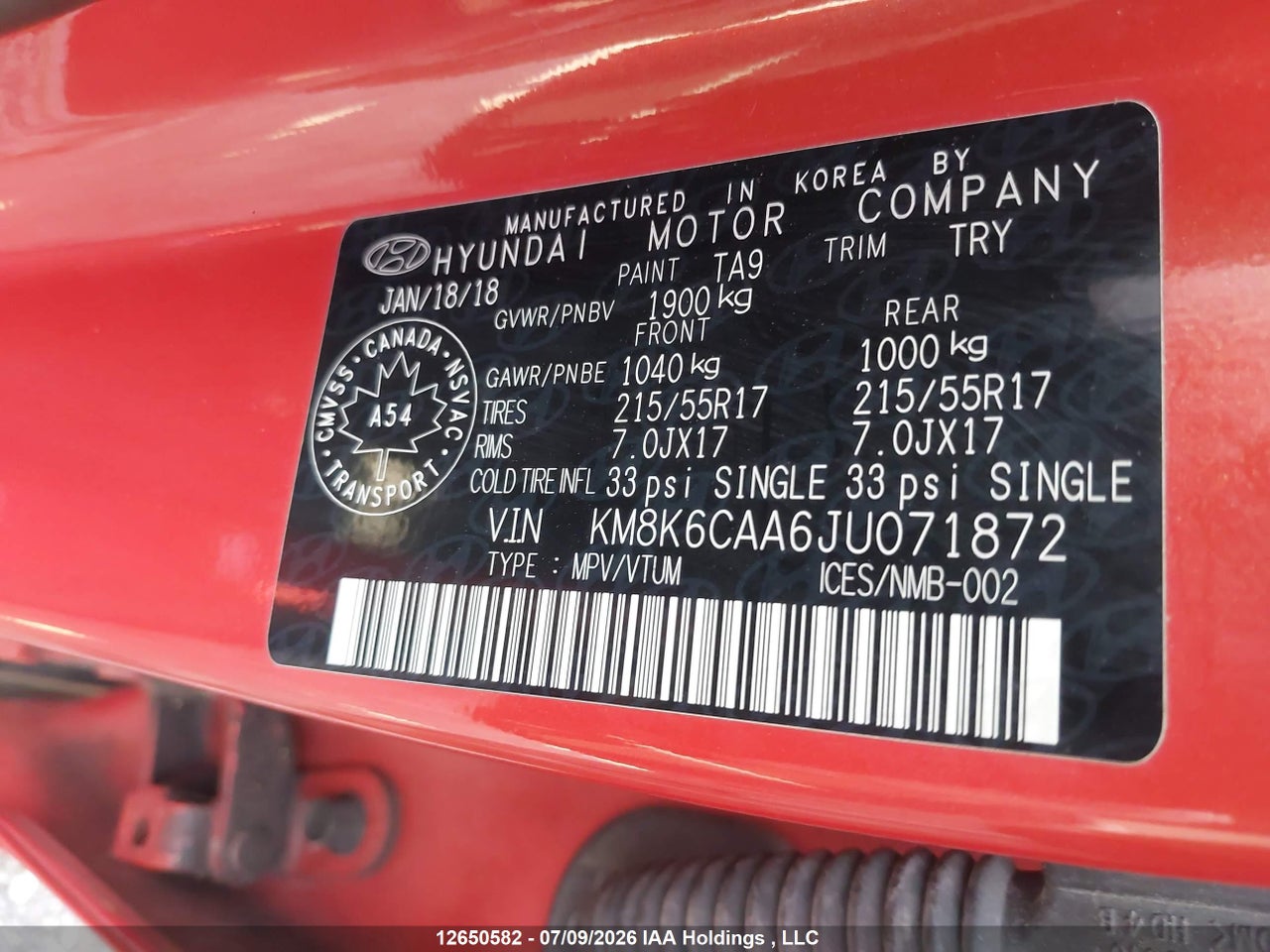 2018 HYUNDAI KONA 2.0L LUXURY thumbnail 10