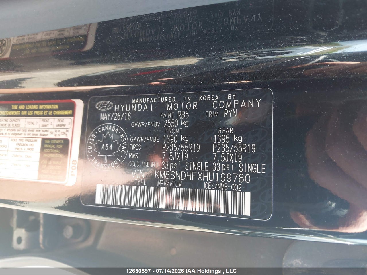 2017 HYUNDAI SANTA FE XL LIMITED thumbnail 10