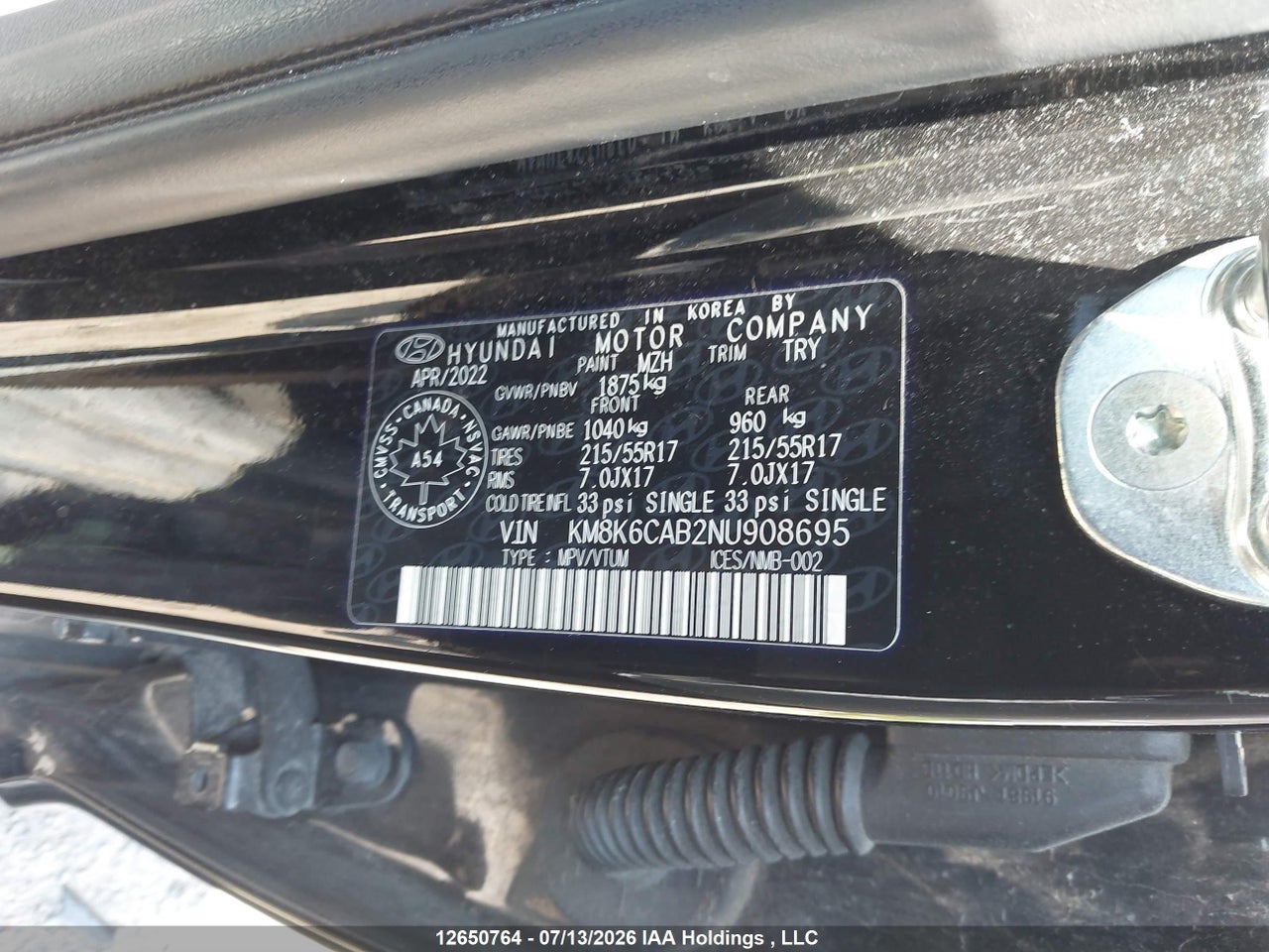 2022 HYUNDAI KONA PREFERRED AWD WITH SUN AND LEATHER PACKAGE thumbnail 10