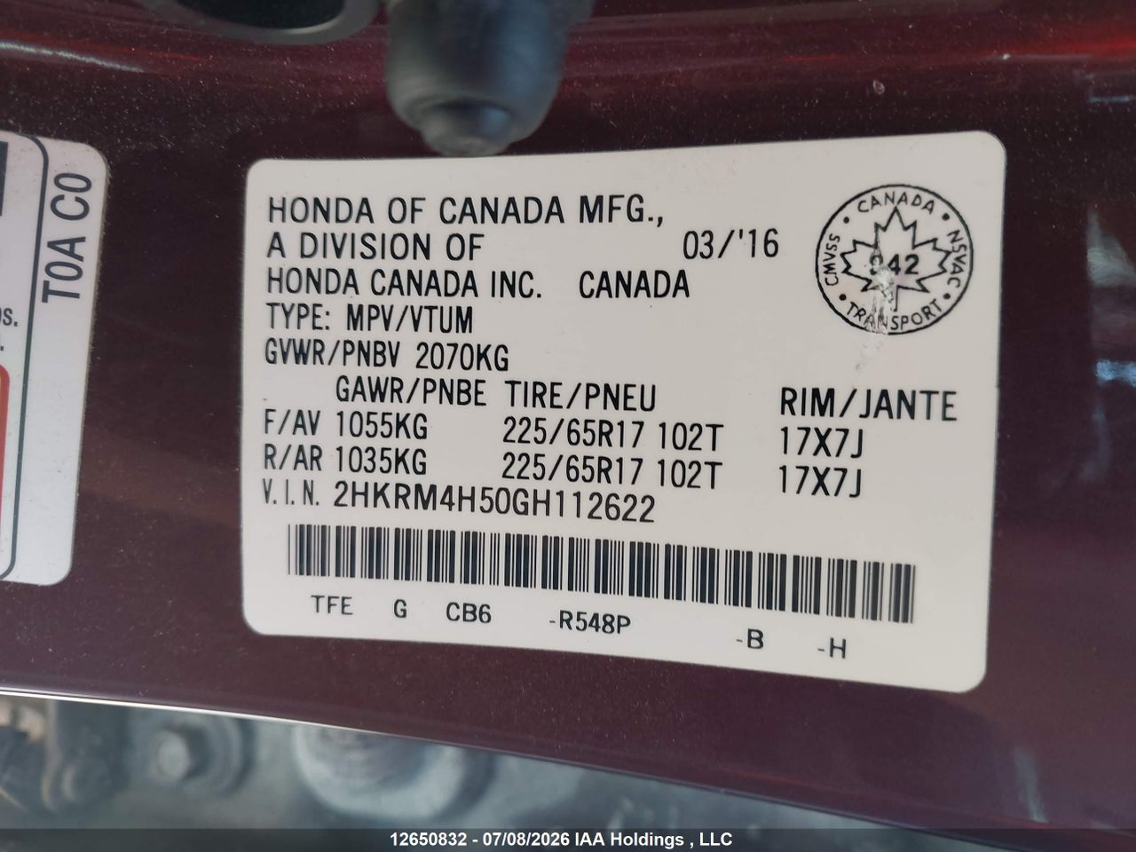 2016 HONDA CR-V EX thumbnail 10