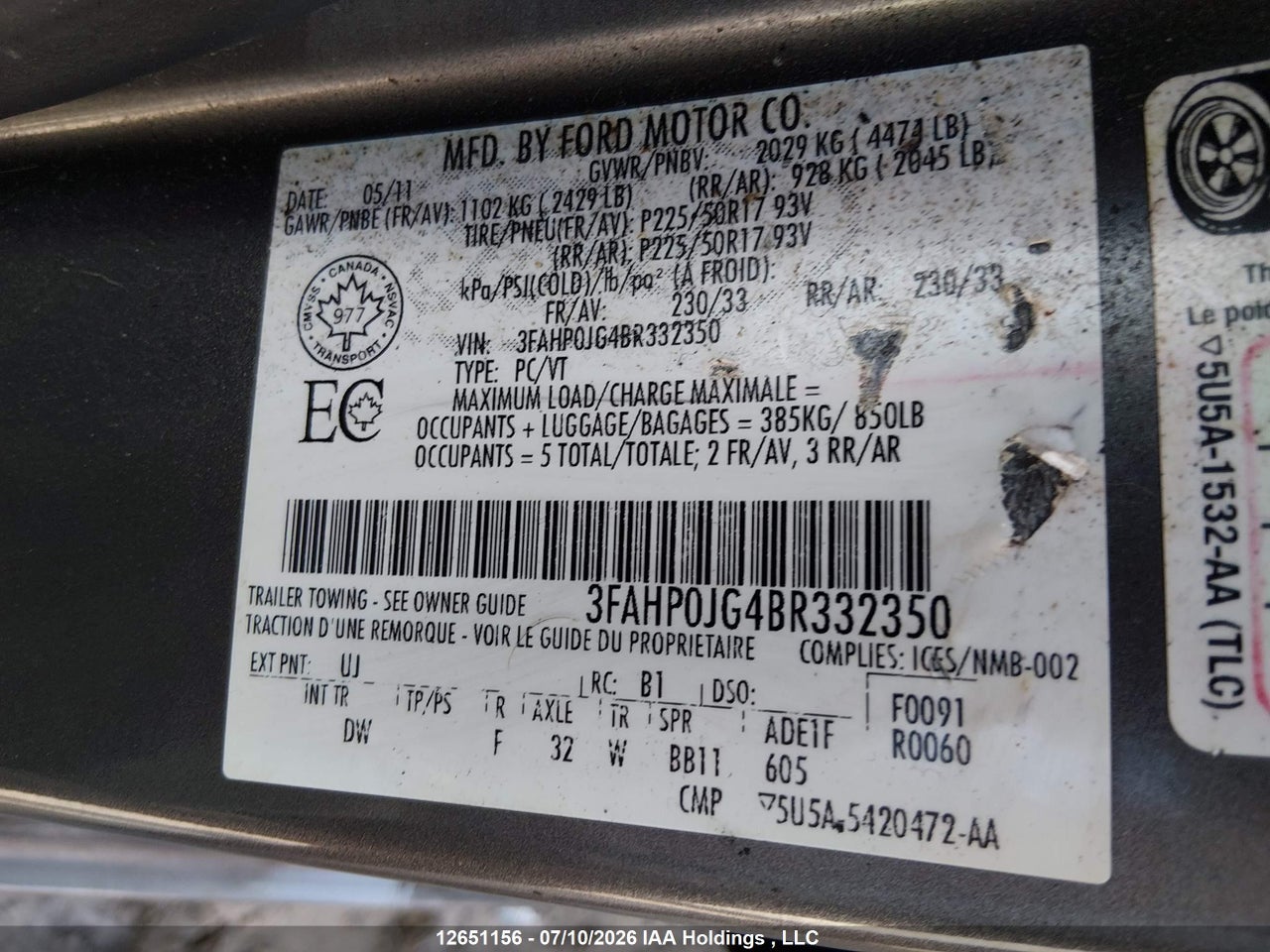 2011 FORD FUSION thumbnail 10