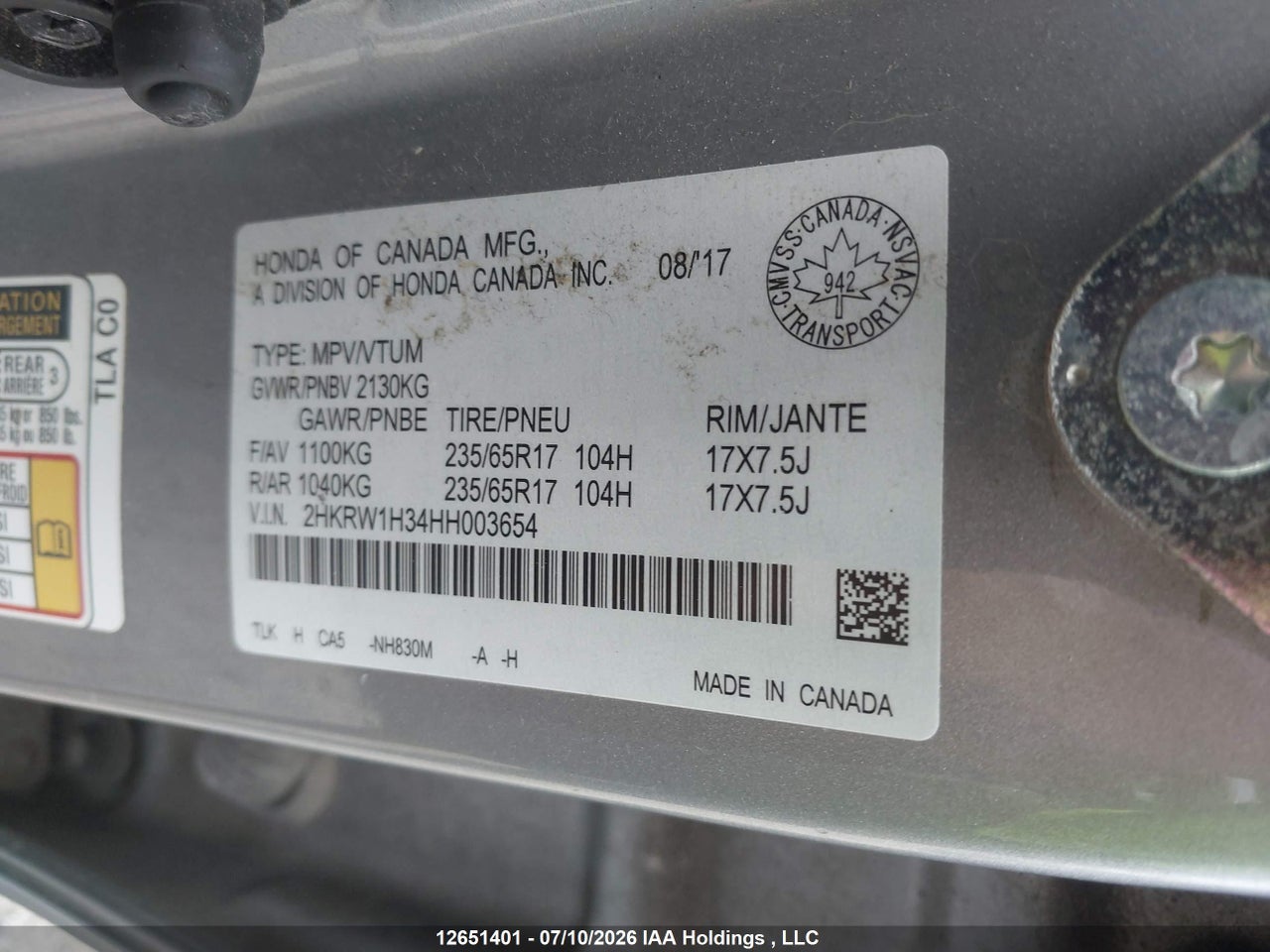 2017 HONDA CR-V LX thumbnail 10